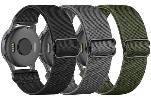 TUCOMO 3 Stück Elastische Nylon Armband Kompatibel mit 20mm Garmin Venu Sq/Venu Sq 2/Venu 2 Plus/Venu, Loop Dehnbares Uhrenarmband für Garmin Vivoactive 5 / Vivoactive 3 / Vivomove HR Herren Damen