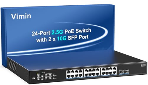 24 Port 2.5G PoE Switch with 2x10G SFP, 24× 2.5G Base-T PoE Ports+10G SFP, 26 Port PoE Switch Unmanaged 160Gbps Ethernet Switching Capacity, Support IEEE802.3af/at, 450W Metal Housing, Fanless