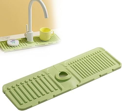 Ziswin 2024 Neue Küchenspüle, Wasserhahnmatte für Küchenspüle,Spritzschutz, Silikon-Abtropfmatte, Schnell Trocknende Stein-Spülbeckenablage, Spülbecken-Wasserhahn-Matte (Grün, 1 STÜCK)