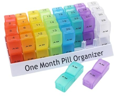 Pastillero Mensual 2 Tomas, Pastillero Diario 31 Dias, Caja de Almacenamiento de Medicamentos, Organizador de Pastillas para Viaje Hogar, Contenedor de Pastillas para Vitaminas y Suplementos