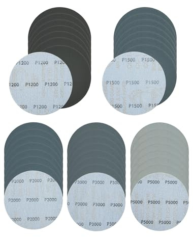 Discos de lija de 115 mm, grano 1200/1500/2000/3000/5000, 40 unidades de papel de lija de 115 mm en húmedo y seco, para trabajos de pintura de coche, pulido