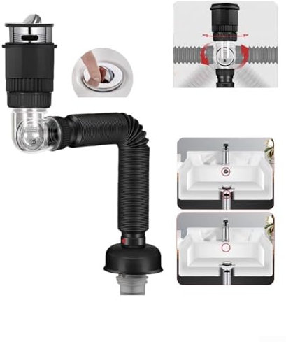 Tuyau de vidange extensible pour évier de salle de bain, désodorisant, drainage efficace (noir B)