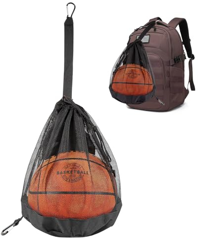 Sacca da pallacanestro, 1 borsa da pallacanestro, zaino portatile, rete per palloni da calcio, con tasca con chiusura lampo, borsa a rete multiuso per sport, borsa a rete per pallacanestro, pallavolo