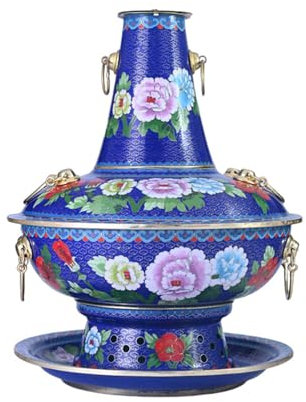 OYWEHECE Hot Pot Durable Cloisonne Copper Hot Pot Old Beijing Hot Pot Charcoal Clear Soup Mandarin Duck Pot Household Old-fashioned Copper Pot Chafing Dish,36cm