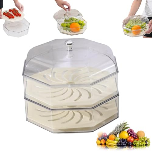 Corbeille À Fruits Anti Moucherons Avec Couvercle, Bol de Protection Contre les Mouches, Coupe À Deux Étages, Garde-Manger pour Fruits et Légumes, Panier