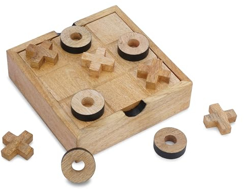 Ajuny Tic Tac Toe Giochi da Tavolo per Bambini e Adulti con Scatola Immagazzinaggio Caffè in Stile in Legno Decorazione per Scrivania Salotto Gioco da Viaggio per Serata in Famiglia Regali 5.5 Pollici