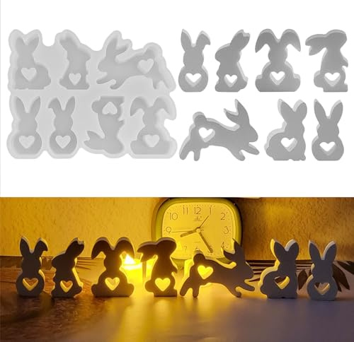 Osterhase Silikonform Gießformen, 7 Stück Hase Ostern Kaninchen Silikon Gießform Zum Gießen Beton (A)