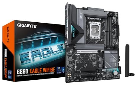 GIGABYTE B860 Eagle WIFI6E Mainboard - Intel Core Ultra CPUs, 12+1+2+1 Phasen VRM, bis zu 9066MHz DDR5, 1xPCIe 5.0 + 2xPCIe 4.0 M.2, 2,5 GbE LAN, WiFi 6E, USB 3.2 Gen 2x2