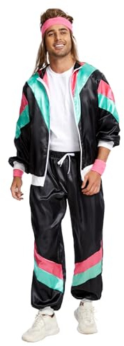 JasGood Trainingsanzug 80er Jahre Outfit für Herren und Damen Hosenanzug, 90er Jahre Jogging Anzug, Retro Jahre Kostüm für Erwachsene, Jahre Trainingsanzug für Karneval Cosplay