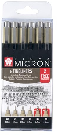Sakura Pigma Micron Fineliner Set, Exclusive 4+2 Offer, Premium Archival Ink, Waterproof, Fade-Resistant, Perfect for Artists, Designers & Hobbyists