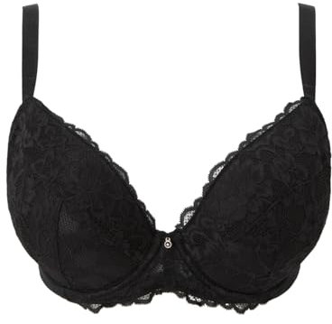 Ann Summers Sexy Lace Padded Plunge Bra, Fuller Bust DD+, A-G Cup, Curve-Enhancing Womens Underwear with Padded Cups & Underwire, Removable Mini Pads for Smaller Sizes, Adjustable Straps Black