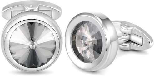 HONEY BEAR Herren Rund Manschettenknöpfe mit Kristall Hochzeit Cufflinks Manschettenknopf (Grau 17mm)