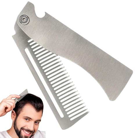 Faltbarer Bartkamm, Edelstahl-Styling- und Formkamm, tragbare Taschenhaarbürste, Haarbürste, Haarbürste, Brot, Schnurrbart, Styling-Werkzeug für Männer