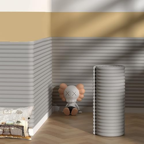 Wandkissen Selbstklebend Kinderzimmer, 60 cm Breite Anti-Kollision Wandpolster Gepolstert Kopfteil, Polsterpaneel Wand Wandschutz Bett für Kinder, Kantenschutz an den Ecken(Grau,60 * 800 cm)