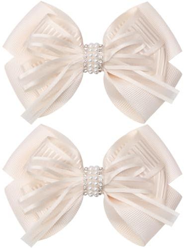 ZOLYCO 4.5-Inch Hair Bows Alligator Clips Delicate Pearl Hair Accessories for Girls, Toddler, Kids and Women Daily Dress Up Birthday Wedding Christmas Occasions- Set of 2