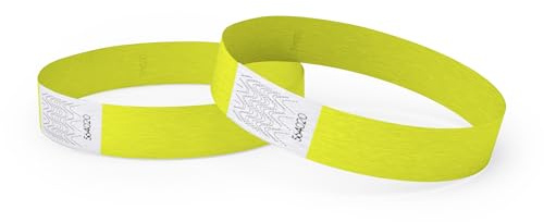 Einlassbänder aus Tyvek – 500 Stück – reißfest & wasserfest – Armbänder – ideal für eine Party, Festival, Veranstaltungen (Neongelb)