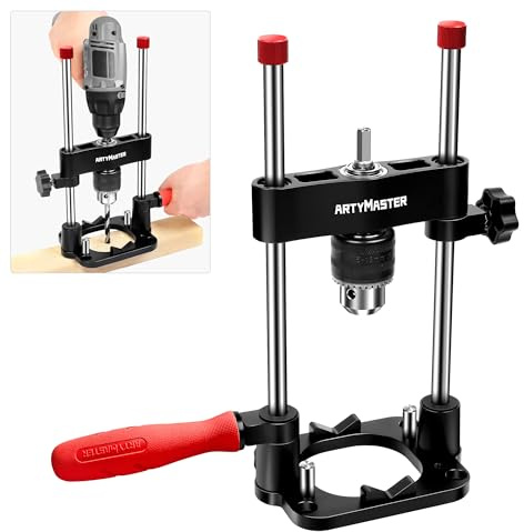 ArtyMaster Portable Drill Guide for Straight Holes, Portable Drill Press Adapter for Hand Drill, Stable & Accurate, Includes Chuck Key, Drill Straight Hole Jig for Woodworking, DIY WT116A
