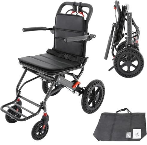 Sedia a rotelle pieghevole da viaggio, con poggiapiedi e borsa di registrazione, in alluminio, girevole a 270°, per adulti e anziani, fino a 100 kg