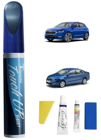 Treesiche Stylo de Retouche pour Skoda, Stylo Réparation des Rayures Auto De Peinture, Solution Rapide et Facile pour la Réparation, Race-Bleu Metallic (8X/LF5W)