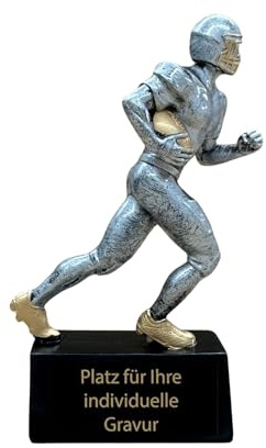 Resin American Football Pokal 12 cm - Trophäe mit Gravurschild & Läufer | Pokalfigur in Antiksilber & Gold mit 125 g Gewicht, ideal als Ehrenpreis für Turniere, Vereine und American Football Fans