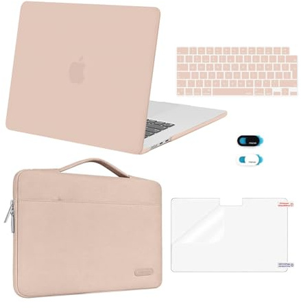 MOSISO Coque Compatible avec MacBook Air 15 Pouces M4 M3 M2 2025-2023 A3241 A3114 A2941, Coque Plastique Rigide&Sac Sleeve&Revêtement Clavier&Protecteur D'écran&Couverture Webcam,Chameau