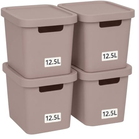 Plastard Aufbewahrungsbox mit Deckel 4er-Set 12,5 Liter in Pink | BPA-Freie Ordnungsbox für Küche, Bad, Büro, Kinderzimmer, Robuste Stapelbare Kunststoffbox, 32 x 22 x 25 cm, Ordnungskiste