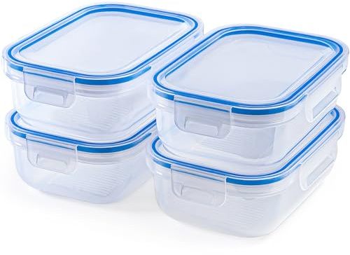 KONZEPT Frischhaltedosen mit Deckel 1L Set 4er Kühlschrank Organizer Transparent Mealprepboxen Stapelbar, Lunchbox Erwachsene Auslaufsicher, BPA-frei