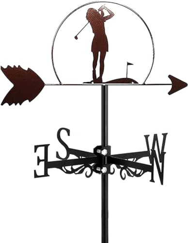 Iron Weather Vane Golfer Weather Vane Roof Mount 15.8- Inch Weathervane with Golfing Iron Ornament- Stainless Steel Spray Paint Decorations Outdoor Yard Garden-Golfer Woman