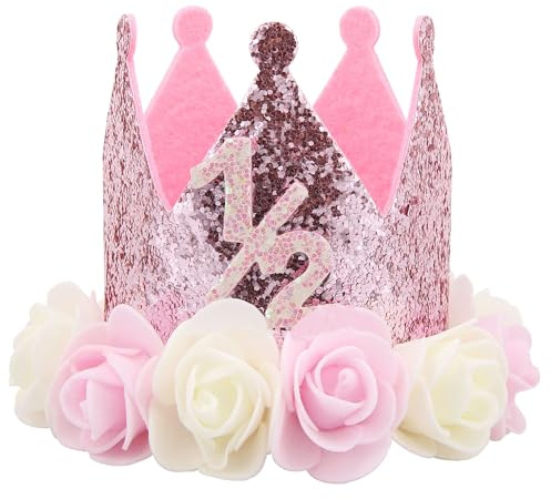 Gxdamxz Geburtstagskrone Kinder, Geburtstagskrone Mädchen, Krone Geburtstag, Kindergeburtstag Geburtstagshut, Birthday Hat for 1/2 Year Old Girl, Rosa