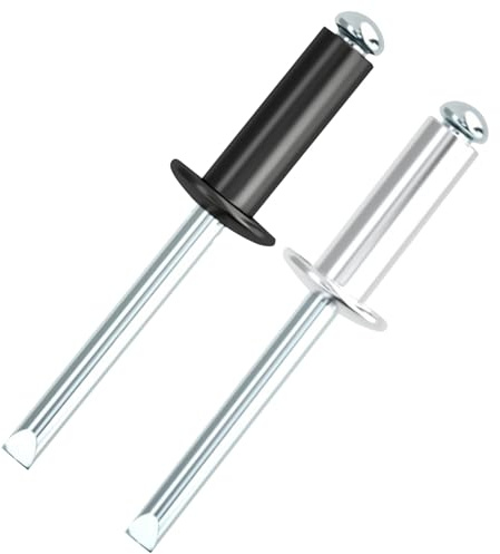 VEGCOO 200 Pcs M4.8 x 16 mm Rivet Noir/Blanc, Rivets Aveugles en Aluminium, Pop Rivets à Tête Plate pour Véhicules Automobiles, Meubles, Équipements Mécaniques