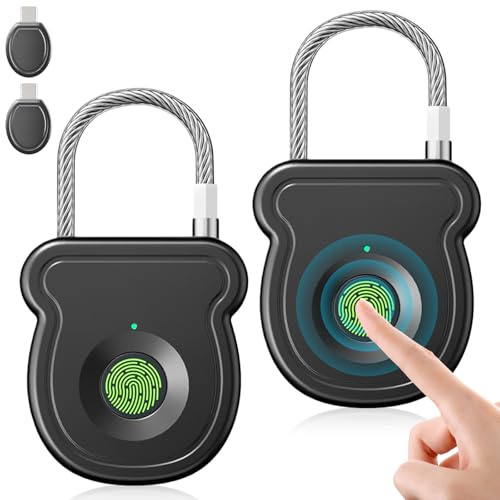 Fingeravtryckslås, fingeravtryck hänglås, elektronik litet fingertryck smart lås, smart lås vattentät, litet smart hänglås för skåp gym kontor hus trädgård skåp (bläck)