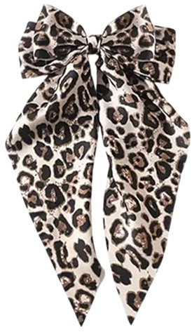Nœuds pour cheveux imprimés léopard – 20x34 cm tissu + métal, grand clip ruban nœud | Parfait pour les cheveux épais, fins et raides, boucles, queues de cheval, tresses, style tendance, accessoire