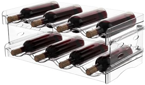 2 Etagen Flaschenregal Kühlschrank, Stapelbarer Weinregal Flaschenhalter für 8 Flaschen, 38x20cm Kunststoff Wasserflaschenhalter Küche Flaschenaufbewahrung Flaschen Organizer für Kühlschrank, Schrank