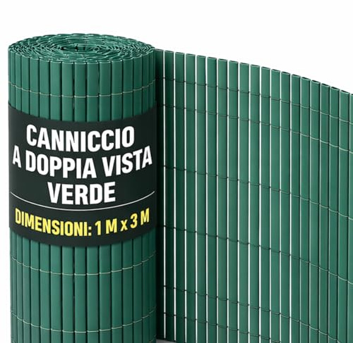 OWIJI Arella in PVC Canniccio Frangivista Verde 100x300 Cm Listelli Bifacciali Doppio Schermo Privacy Ovale Plastica Privacy Giardino Terrazzo Balcone Copertura Resistente