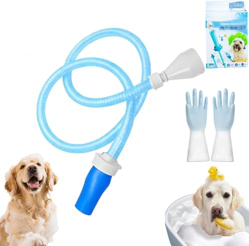 Handheld Shower Sprayer/Washer for Pets, Slip-On Dog Bath Attachment with 5ft Hose, No Tools for Tub or Garden Hose, for Pet Bath, Garden Watering (Blue)