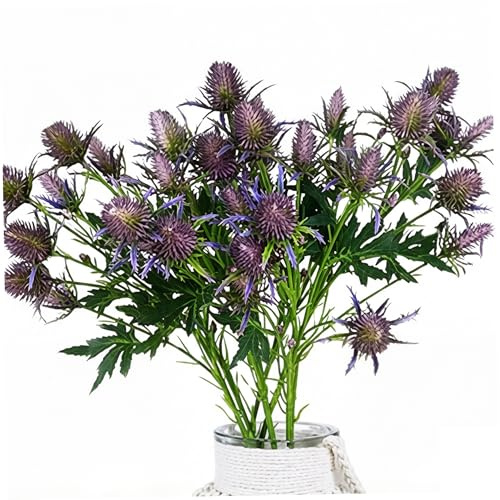 AwnsIMfreien Fleurs de Chardon artificielles, 8 Fleurs artificielles de Chardon Bleu, Spray Houx mer réaliste, tiges Faux éryngium à 10 têtes pour Mariage et décoration intérieure, Bleu Clair
