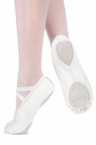 tanzmuster Ballettschuhe Mädchen - Toni - Leder - Geteilte Ledersohle - Ballettschläppchen für Kinder - weiße Tanzschuhe fürs Ballett, steinweiß, 31