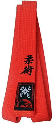 Orangegurt bestickt mit Jiu-Jitsu / Ju Jutsu Zeichen, Bestickung in schwarz, Gürtel orange (260)