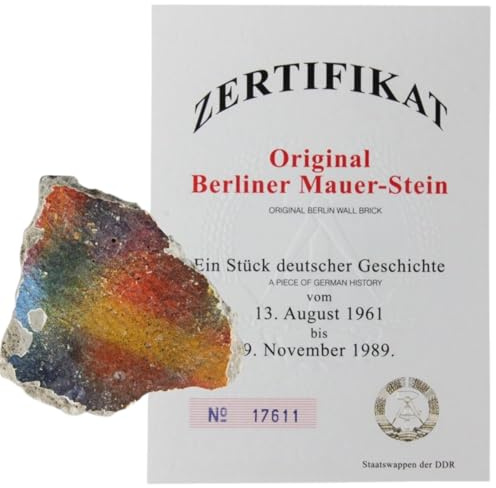 Original Berliner Mauerstein 10 cm - Echtes Mauerstück mit Zertifikat | Historisches Souvenir der deutschen Geschichte, inkl. DDR Kochbuch & Geschenkkarte, Unikat für Sammler & als Geschenk