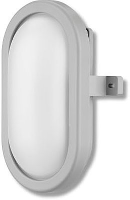 REV Kellerlampe - Feuchtraumlampe IP44, (5,5W, 450lm, IP44), grau | Ovale Kellerleuchte | einsetzbar als Decken- oder Wandlampe