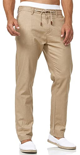 Indicode Hombres Veneto Pantalón de Tela de Lino y algodón Cornstalk M