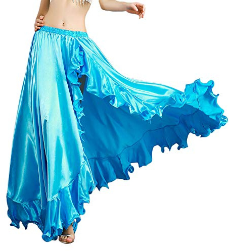 ROYAL SMEELA Bauchtanz Rock für Frauen Bauchtanzkostüm Damen Rüschen Big Swing Röcke Maskerade Elastischer Bund Hoher Schlitz Maxirock Bauchtanz Kleid Sexy Bauchtänzerin Outfits lang bauchtanzrock