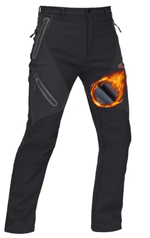TACVASEN Waterproof Work Trousers for Men Thermal Trousers Outdoor Winter Sports Cold Pants for Hiking Hunting Black,36