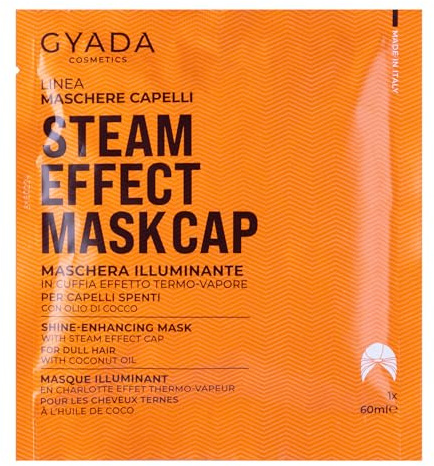 GYADA COSMETICS, Haarmaske aus hellem und revitalisierendem Stoff, verleiht Glanz und Weichheit, nährende und reparierende Wirkung, mit Thermohaube, auf Basis von Kokosöl und Avocado, 60 ml