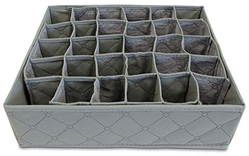Grinscard Aufbewahrungsbox Faltbar 30 Fächer - Grau ca. 34 x 32 x 10 cm - Sortierkasten Aufbewahrung und Präsentation