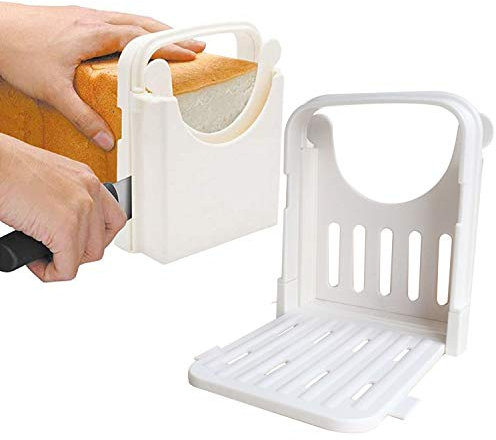 Fastwolf Bread Slicer,Adjustable Toast Slicer Toast Cutting Guide for Homemade Bread,Foldable Bread Toast Slicer Bagel Loaf Slicer Sandwich Maker Toast Slicing Machine with 5 Slice Thicknesses (White)