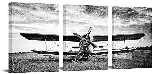 Nachic Wall 3-teiliges schwarz-weißes Wandbild, Retro-Flugzeug, Bild, Gemälde, Vintage, Flugzeug, Poster, Leinwanddruck, für Herren, Schlafzimmer, Dekor, gerahmt, 30.5 x 40.6 cm, 3 Stück