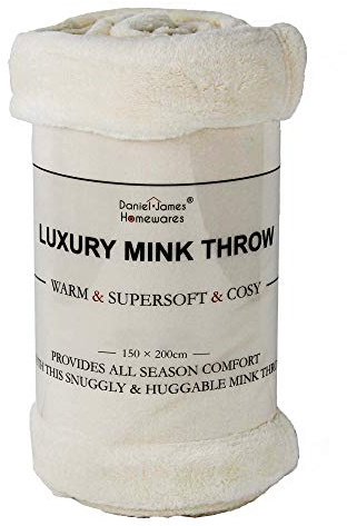 DANIEL JAMES Housewares Soft Mink Throw Over Bed Faux Cuddle Luxury Fur Fleece Bedding Sofa Warm Blanket (Ivory, Double)