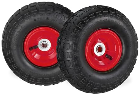 2 x Sackkarrenrad 4.1/3.5-4, luftbereifte Ersatzräder für Bollerwagen, für 16 mm Achse, 136 kg, 260x85mm, schwarz-rot