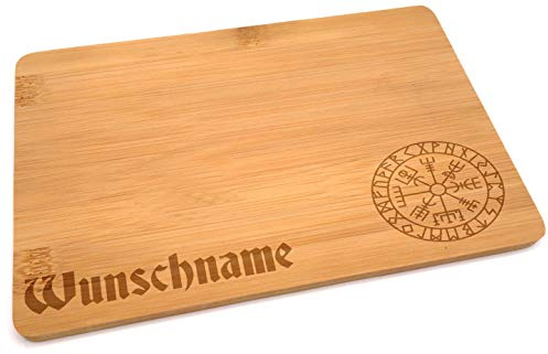Samunshi® Holzbrett mit Gravur Vegvisir Runen aus Bambus Brett Frühstücksbrettchen als Holz Schneidebretter Holzbrett Küche Vesperbrett